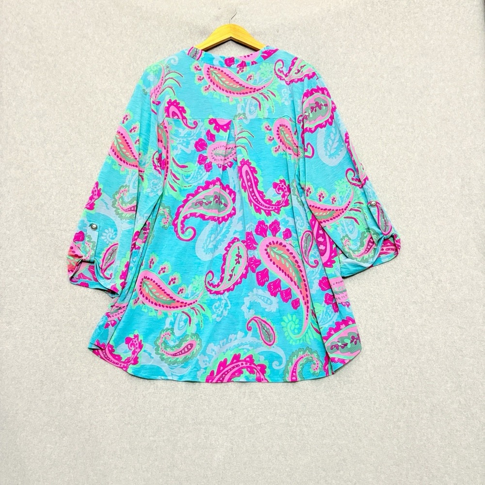 Dear Scarlett Tunic Top Size 3X Plus Bright Pop Art Paisley Stretchy Flowy Teal - Picture 2 of 8